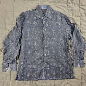 Canali Mens Large Black Button Shirt Floral Long Sleeve Formal Casual Party